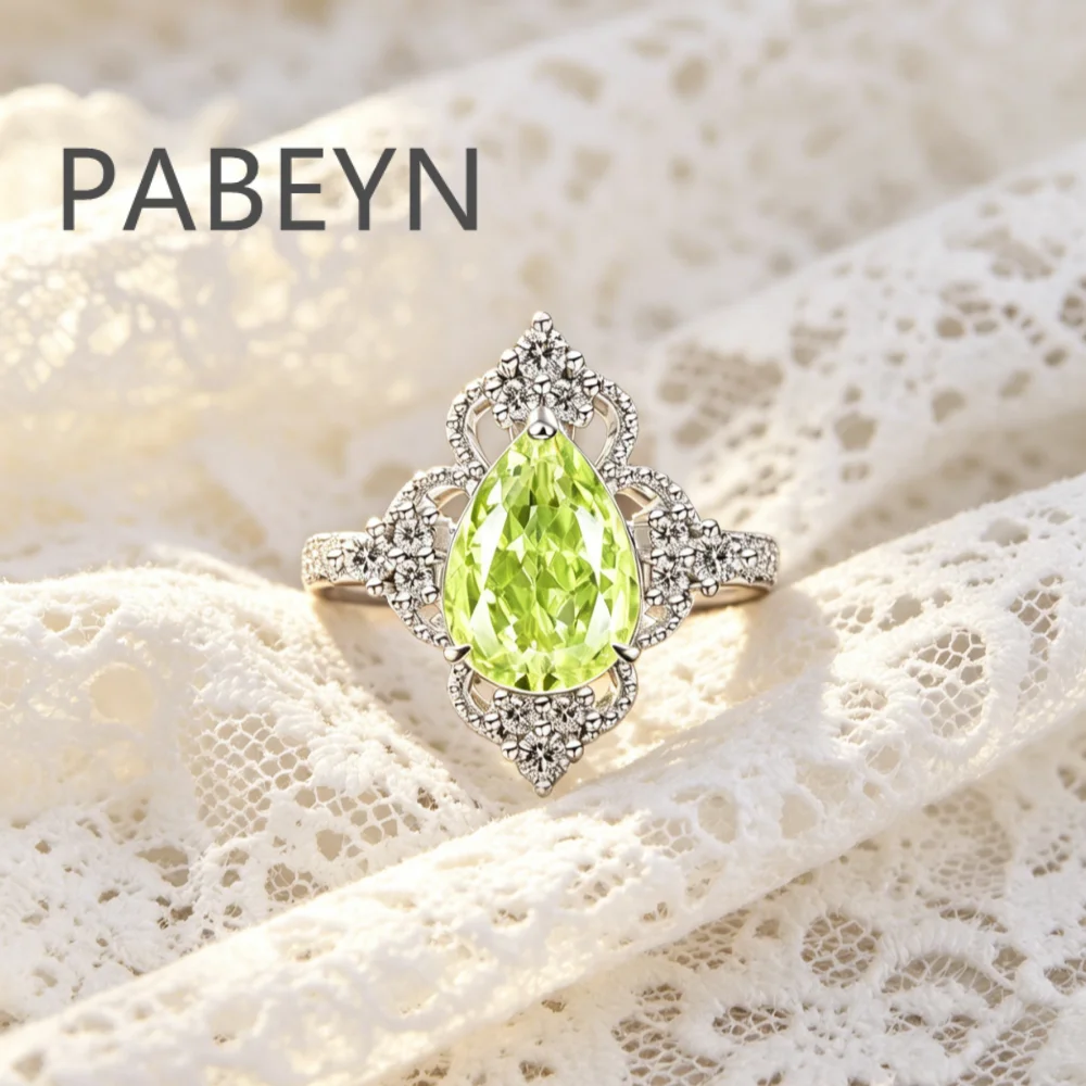

925 Sterling Silver Fashion Luxury Pear Ice Flower Cut Crystal Zircon Ring Birthday Party Anniversary Gift Ladies Jewelry