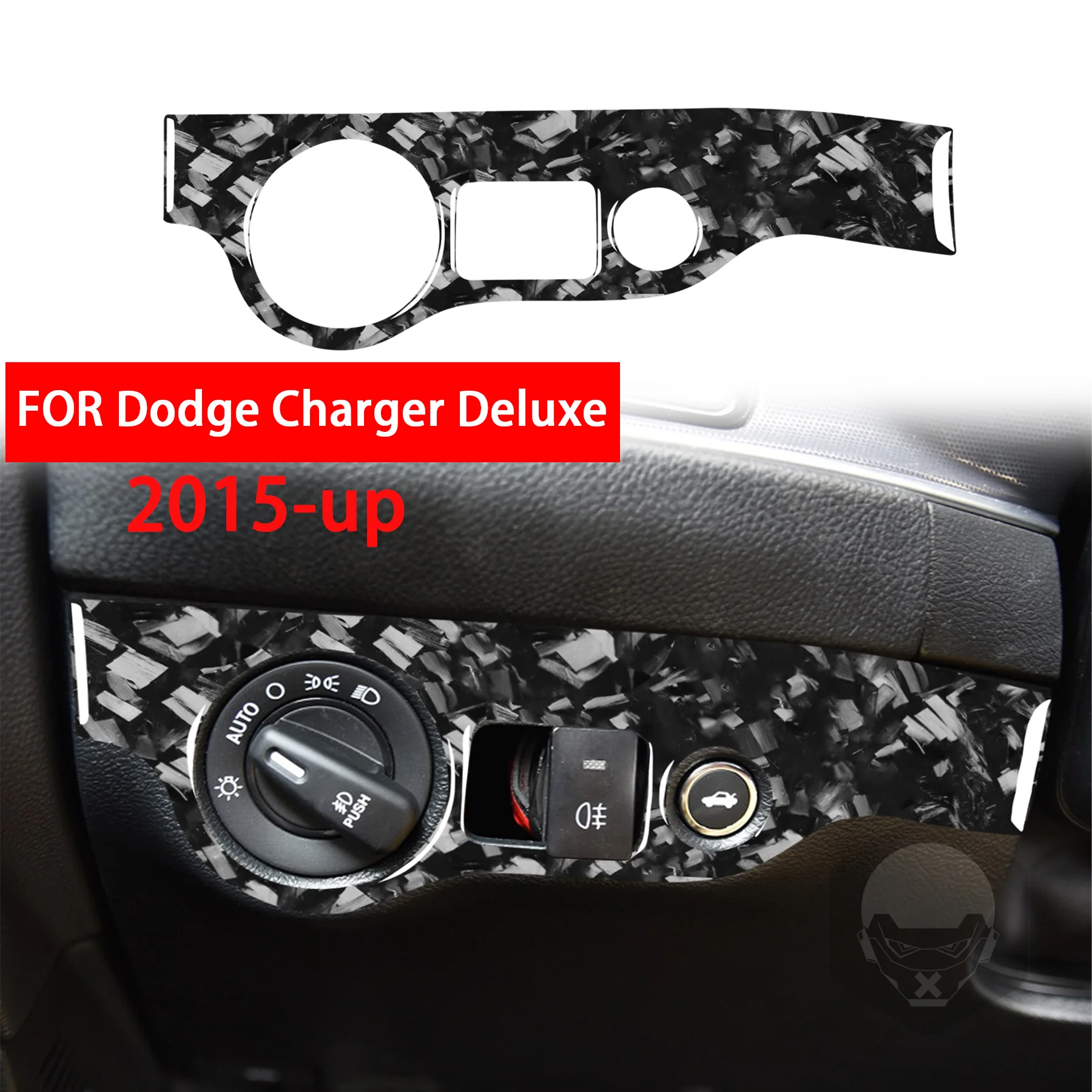 Forged Carbon Fiber Headlight Control Switch Panel Frame Decor Car Interior Accessories Sticker FOR Dodge Charger Deluxe 2015-up
