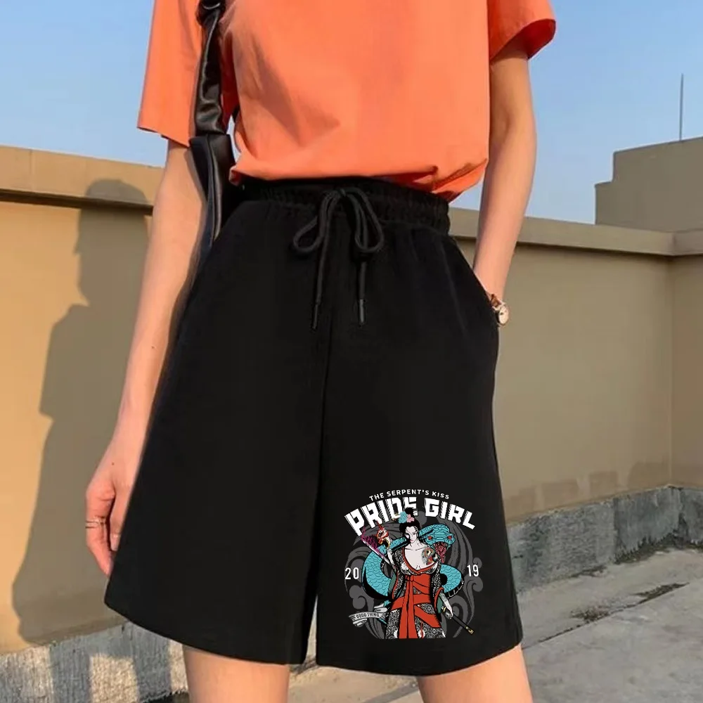 Women's Fashion Shorts Harajuku Loose Elastic Waistband Student Cropped Pants Samurai Series Printed Simple Female Shorts