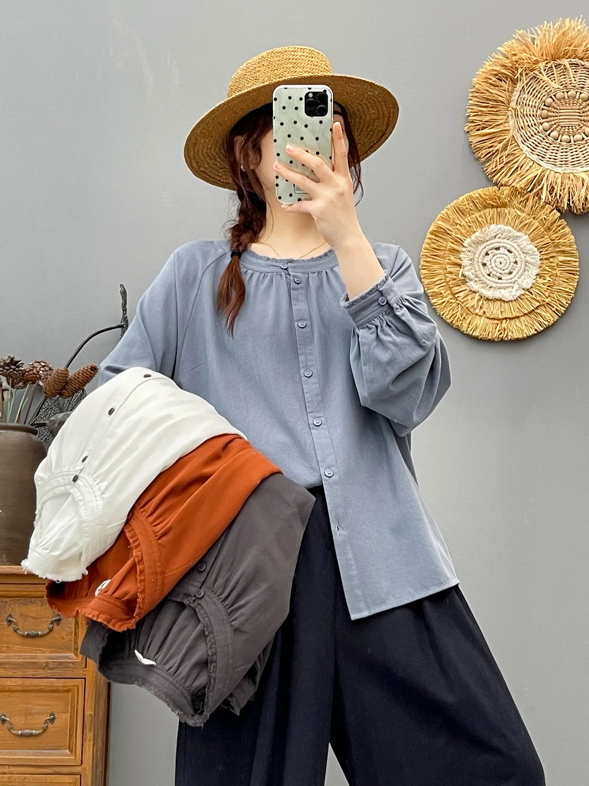 

Женская офисная одежда, японская мода, белые, синие, оранжевые, серые хлопковые рубашки с начесом, блузки с длинными рукавами, базовые рубашки