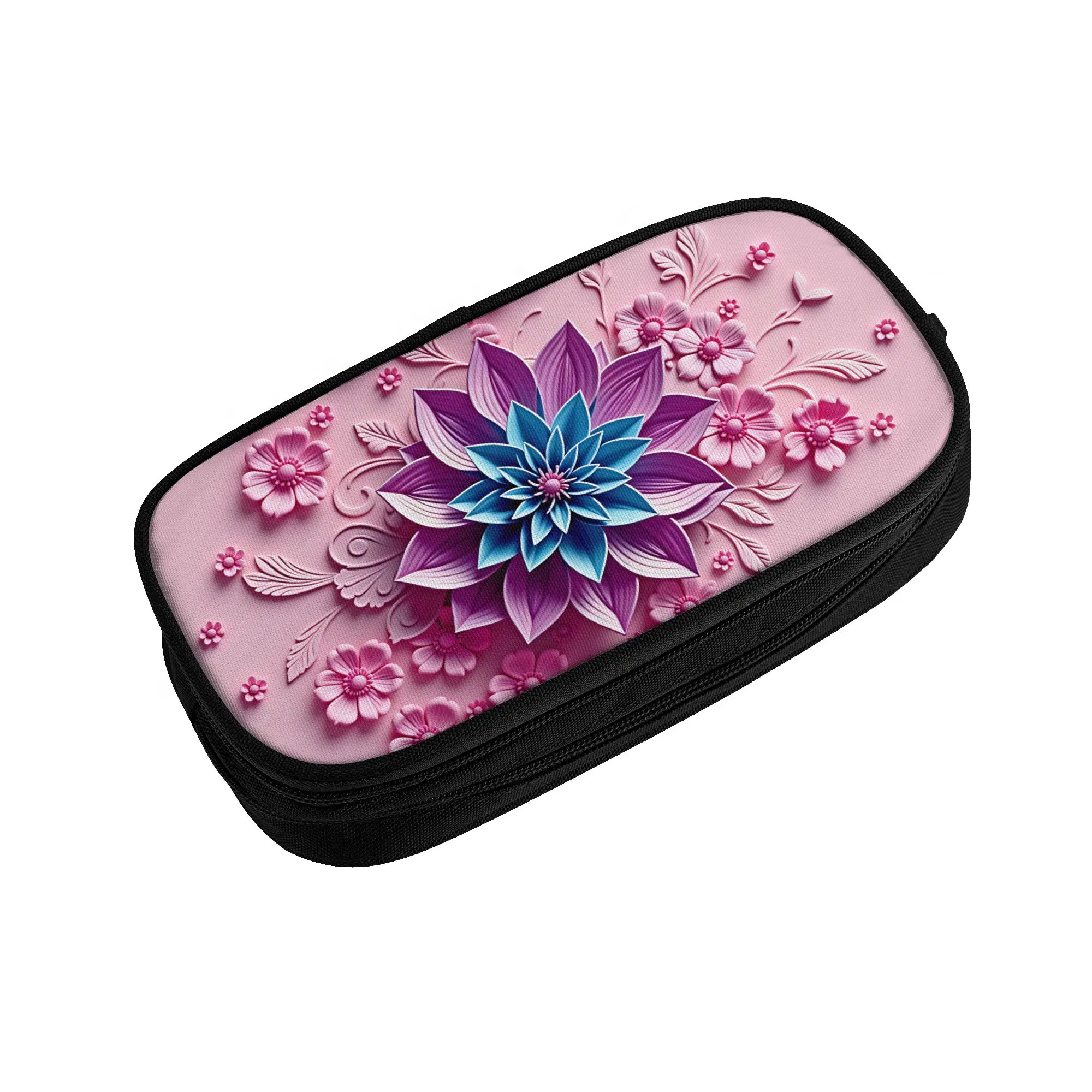 Luxury High 3D Floral School Pencil Case Girls Boys Large Storage Fashion Trend 3D Flowers Pencil Pouch Students Stationery