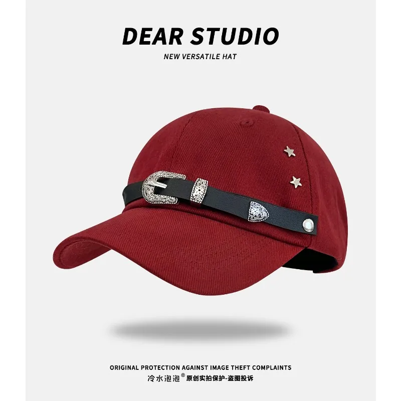 Niche Personality Punk Style Belt Rivet Design Baseball Caps Men and Women Spring and Autumn Street Trend Adjustable Hip Hop Hat 3