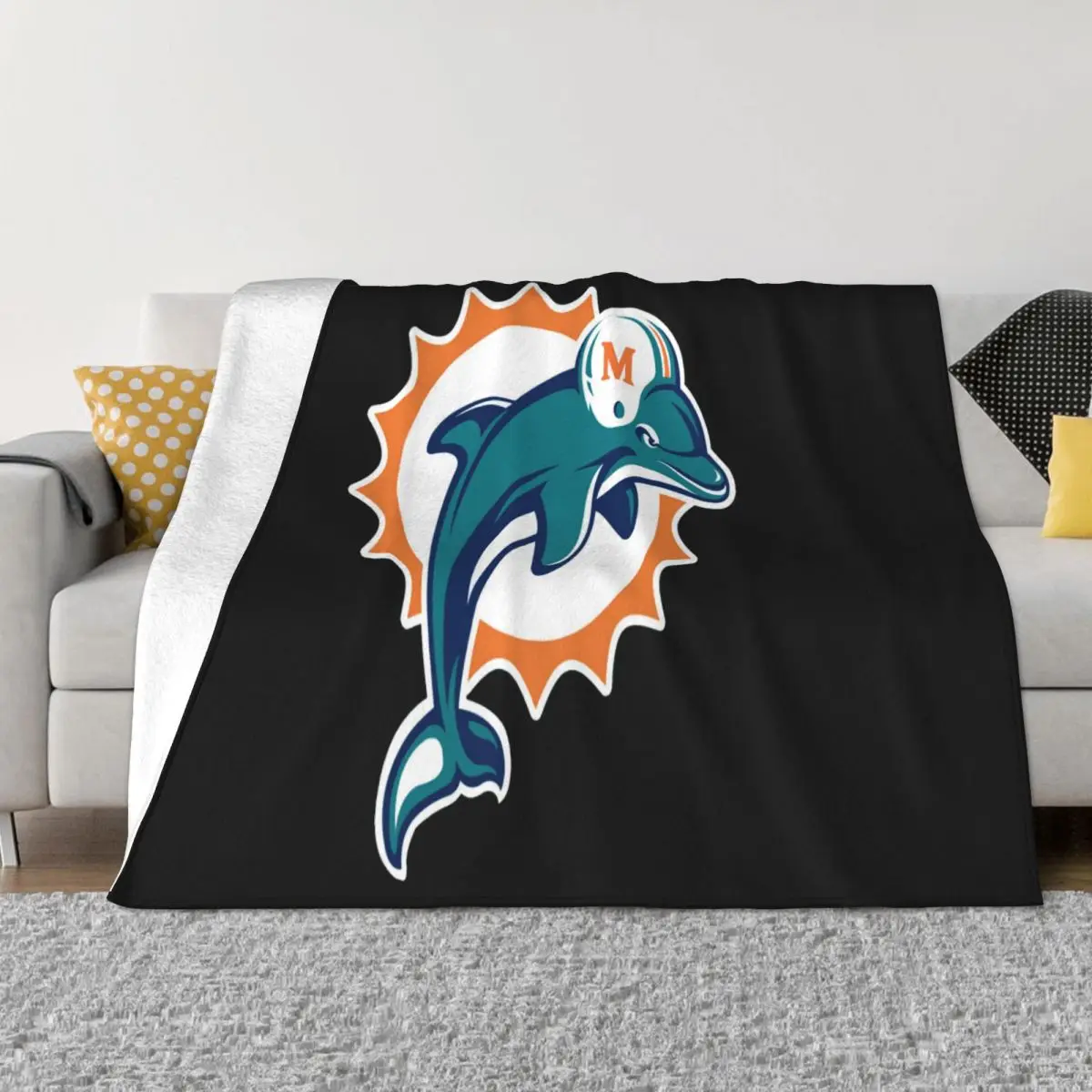 Dolphins Miami Color Black Men's Warmer Women Men Middle Aged Promotion Science On Sale Swag Throw Blanket