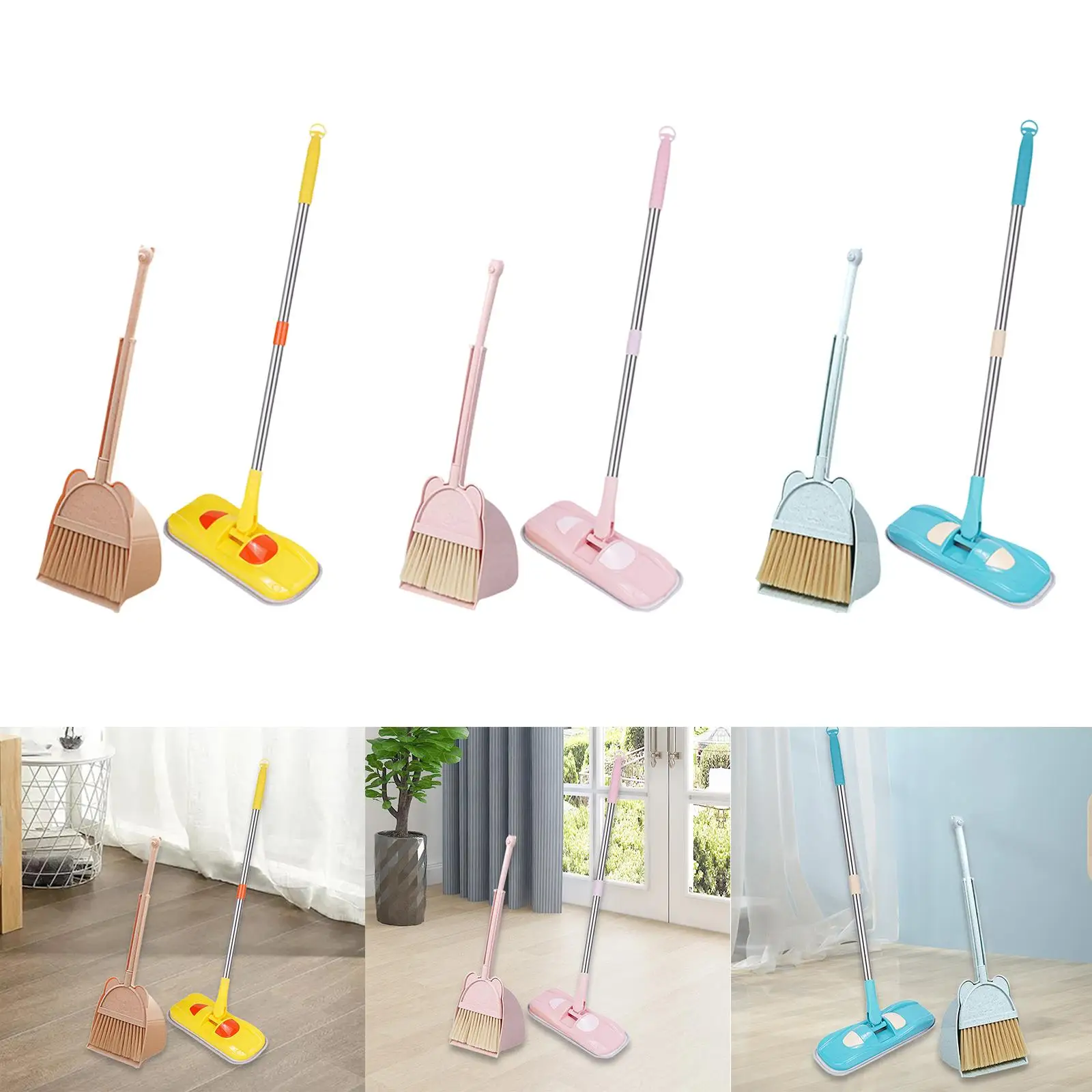 Pretend Play Educational Early Learning Cartoon Holiday Gifts Mini Broom and Dustpan Mop Set for Kids Age 3-6 Girls Boys