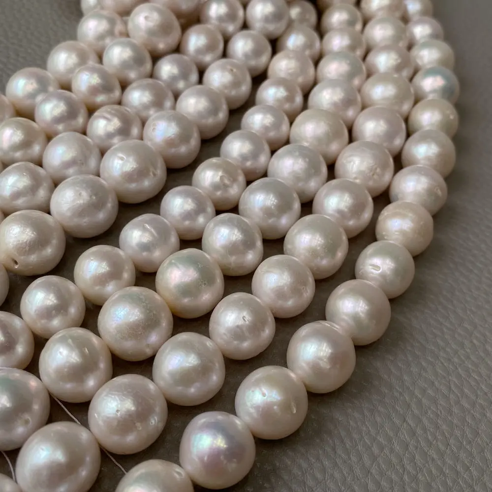 

1 Strand 15mm Freshwater Cultured White Pearl Off Round Pearl 15.5" Strand Loose Pearl　