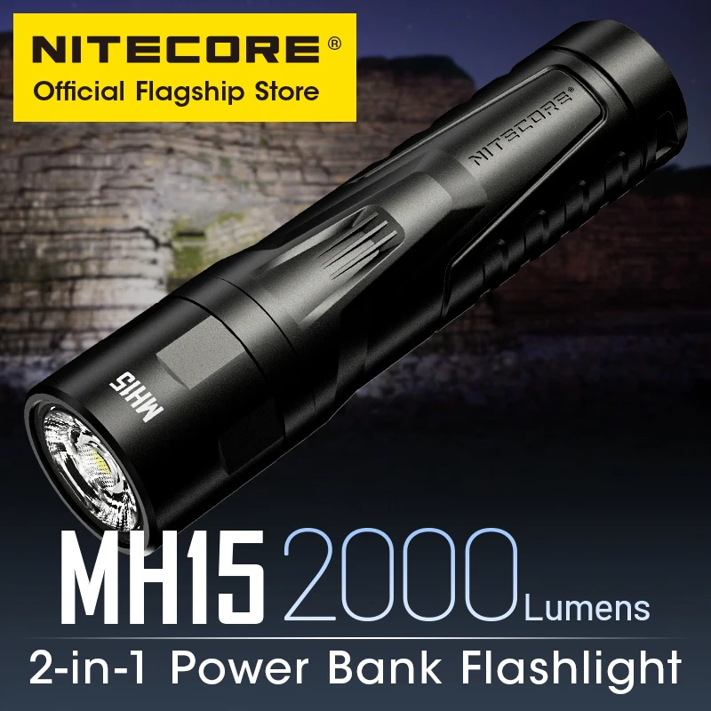 NITECORE MH15 USB-C Rechargeable Flashlight LED 18W QC Fast Charge EDC Torch Light As Power Bank, Built in 21700 Li-ion Battery