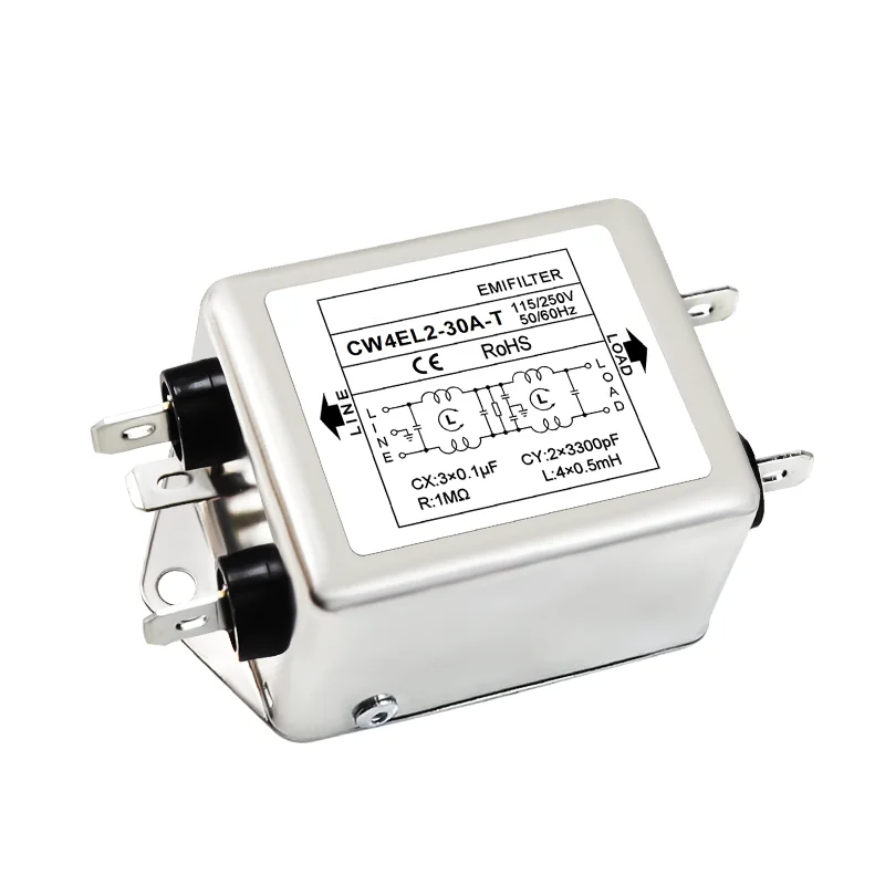 XYQ Single-phase EMI filter AC 110/220V/250V EMI purification CW4EL2-10/20/30A-T power supply filter Anti-interference