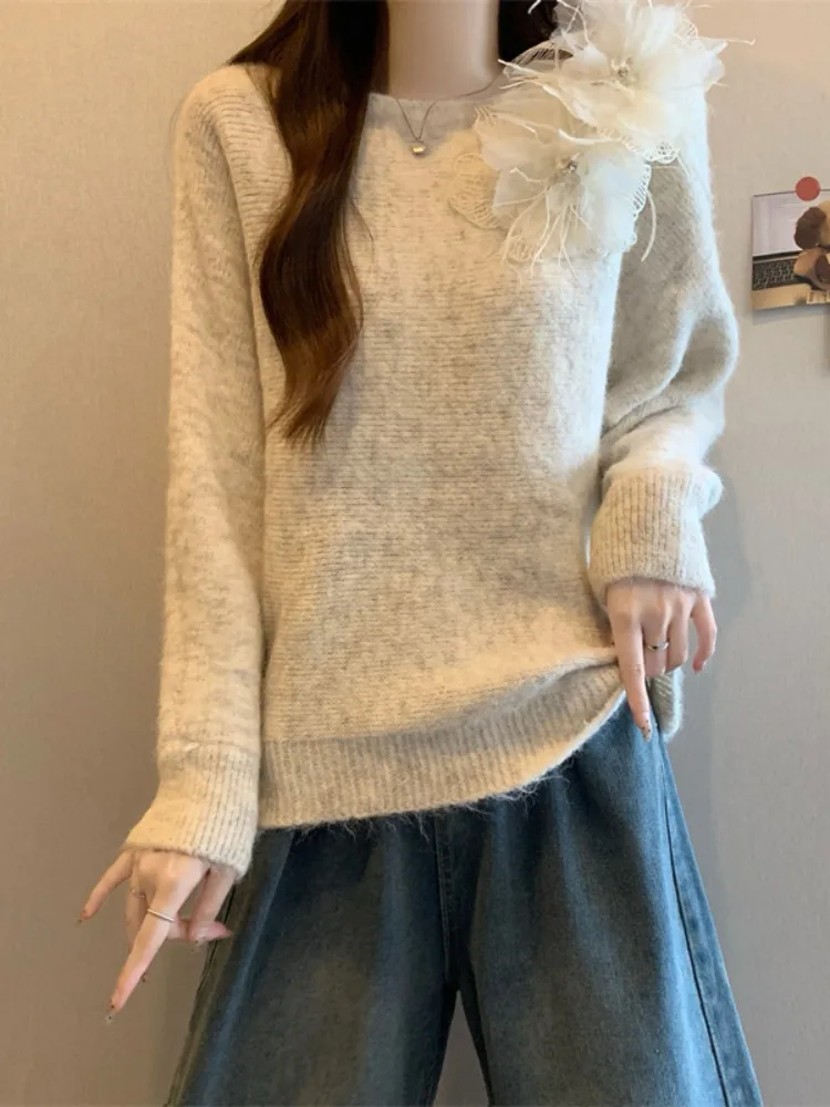 Suéter morado Thiened Batwing Sve para mujer, Base de punto suave y cálida de invierno, dulce Sle, corte holgado, largo, redondo, Ne