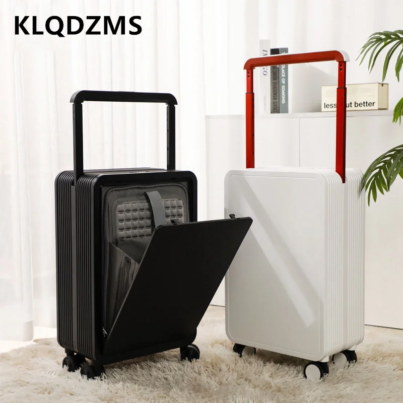 KLQDZMS 20 Inch Laptop Suitcase Front Opening Boarding Box Multifunctional Trolley Case ABS + PC Universal Cabin Luggage