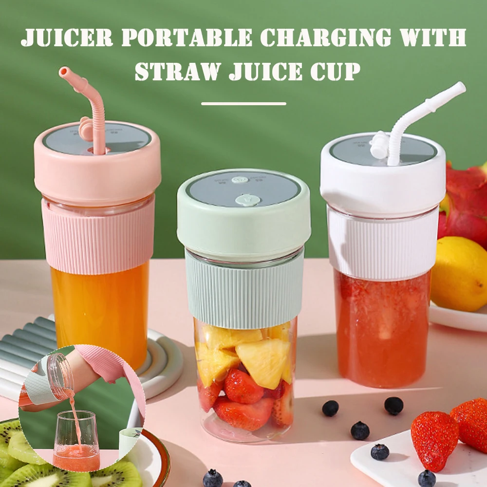 Small Portable Lightweight Straw Juices Cup Rechargeable Reusable Electric Blender for Ourdoor Sports