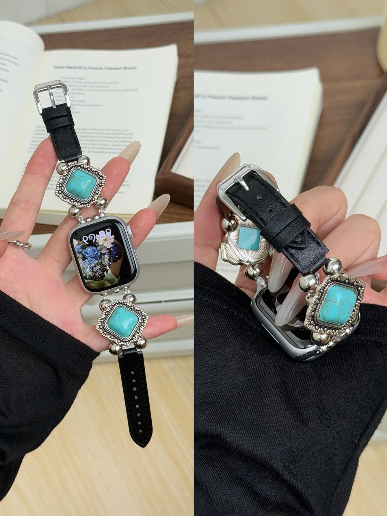 Nice Turquoise Leather loop For Apple Watch band women Series Ultra 10/9/8/7/6 38mm 40mm 41mm 42mm 44mm 45mm 46mm Strap