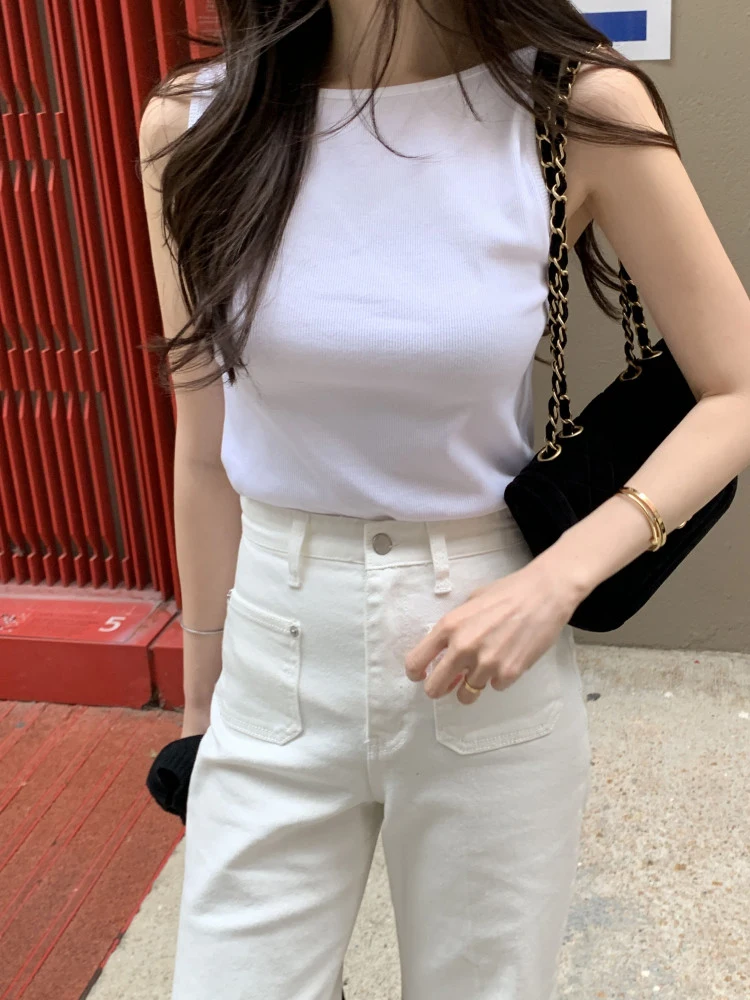 ฤดูร้อนถักเสื้อกั๊กผู้หญิง Fre Agel สีขาว High-End ฐาน irt การออกแบบที่ไม่ซ้ํากันเกาหลี Sle Slim Fit เดินทาง Faion