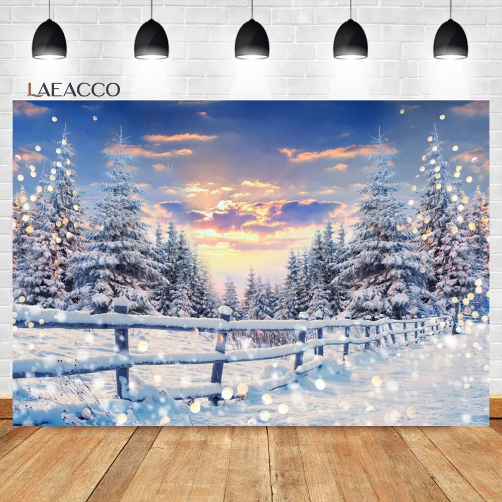 Laeacco Winter Wonderland Backdrop Snow Cover Pine Trees Winter Forest Scenery Christmas Holiday Portrait Photography Background