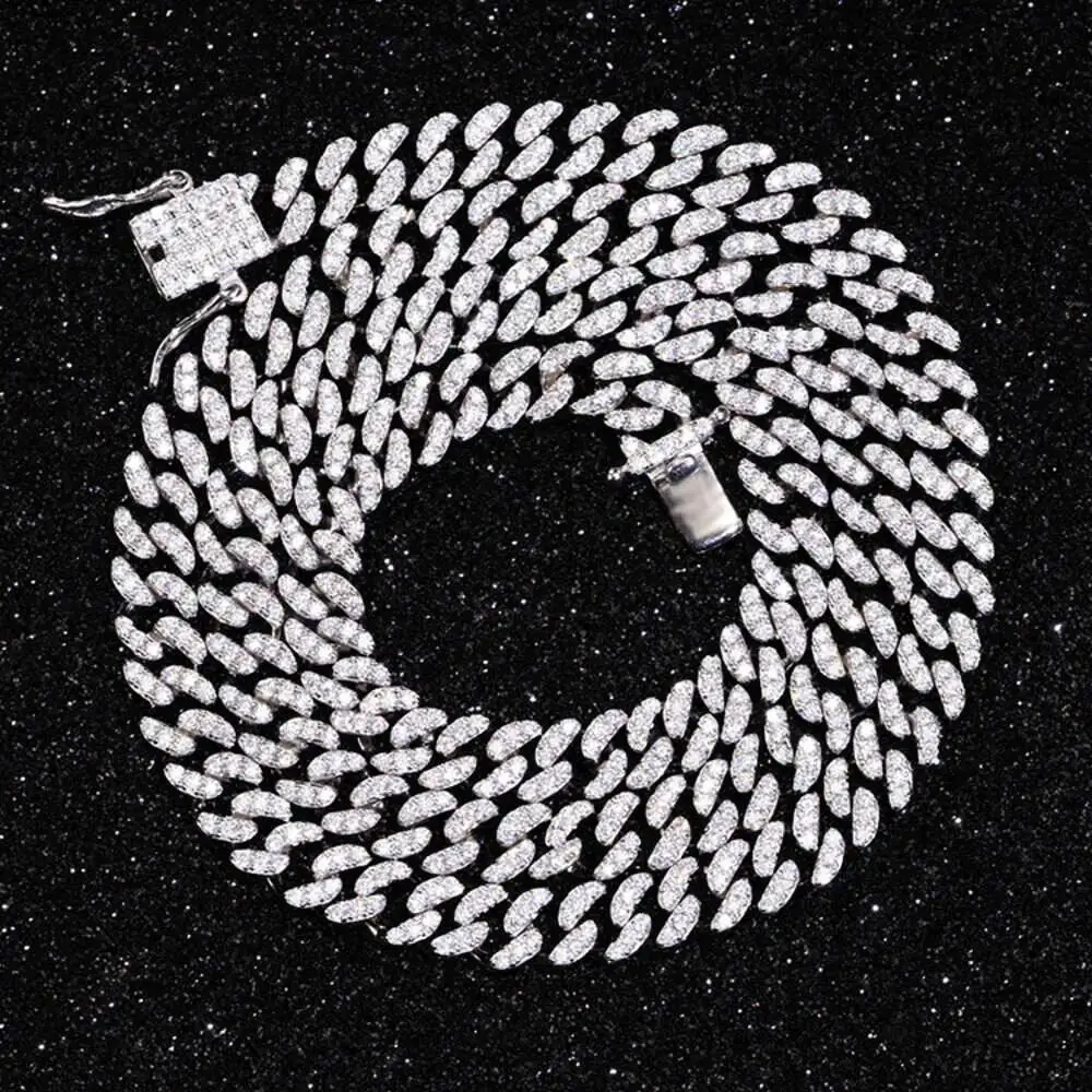 Luxury Simple Fashion Cuban Chain Single Row 6mm 10mm 925 Solid Silver Ice Out Gra Moissanite Cuban Link Chain Mans Women Neckla