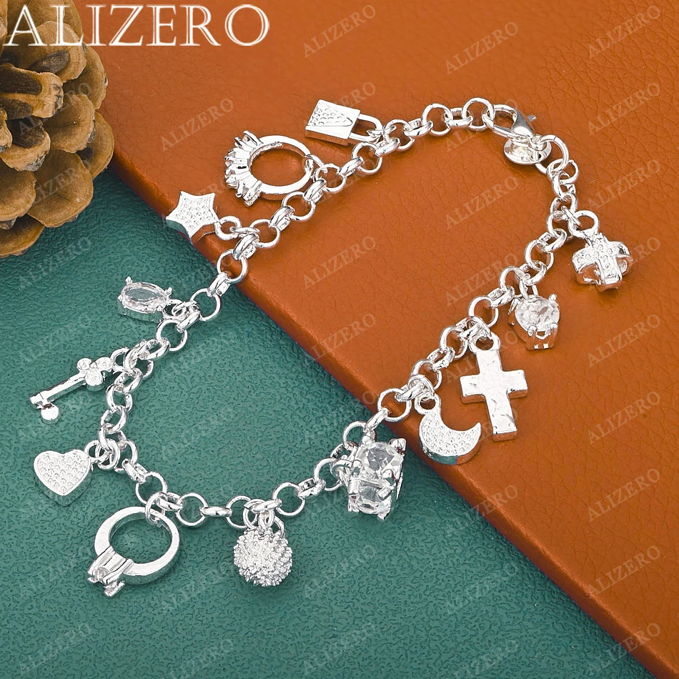 925 Sterling Silver Heart/Moon/Cross/Star/Lock Bracelet For Woman Wedding Engagement Fashion Party Charm Jewelry Gift