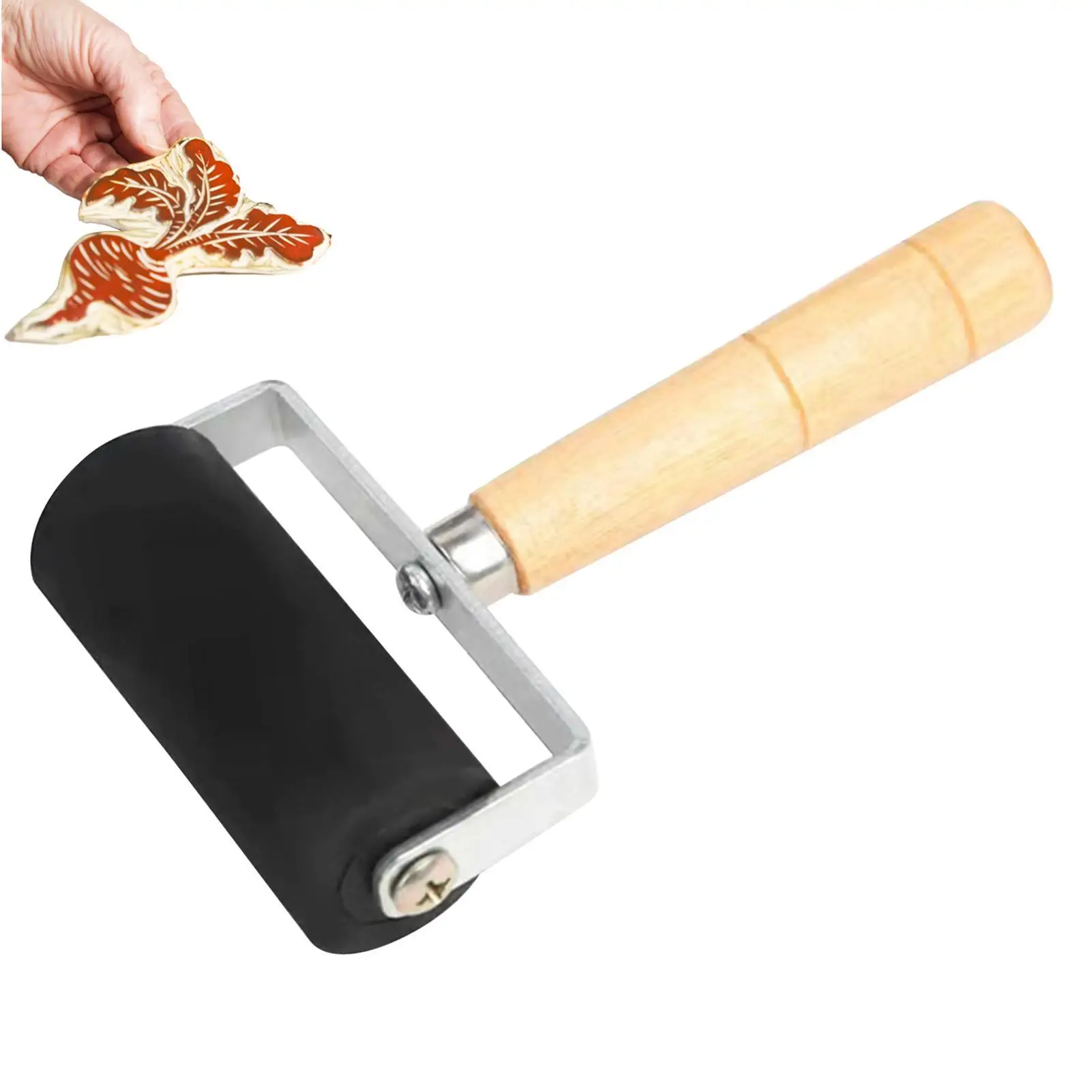 Rubber Ink Roller Crafting Paint Roller With Wooden Handle Ink Applicator Paint Brush For Art Printing Stamping Wallpaper Paper