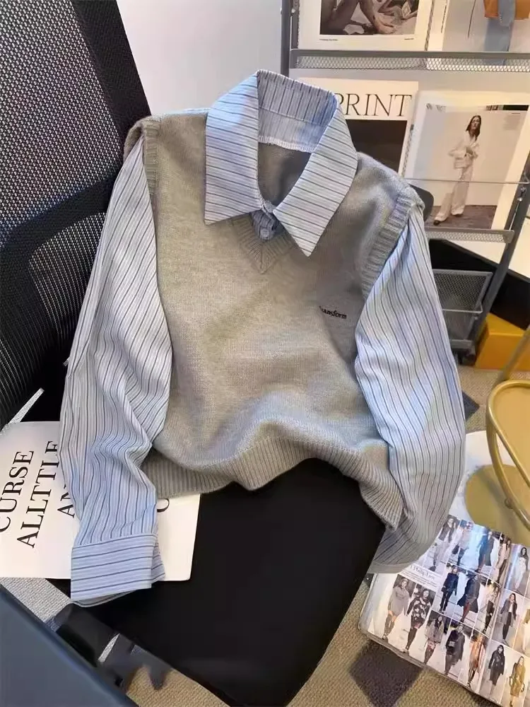 

Полосатый шерстяной свитер с цветными блоками для женщин, весна-осень-зима, корейский стиль, вязаный топ с воротником-стойкой