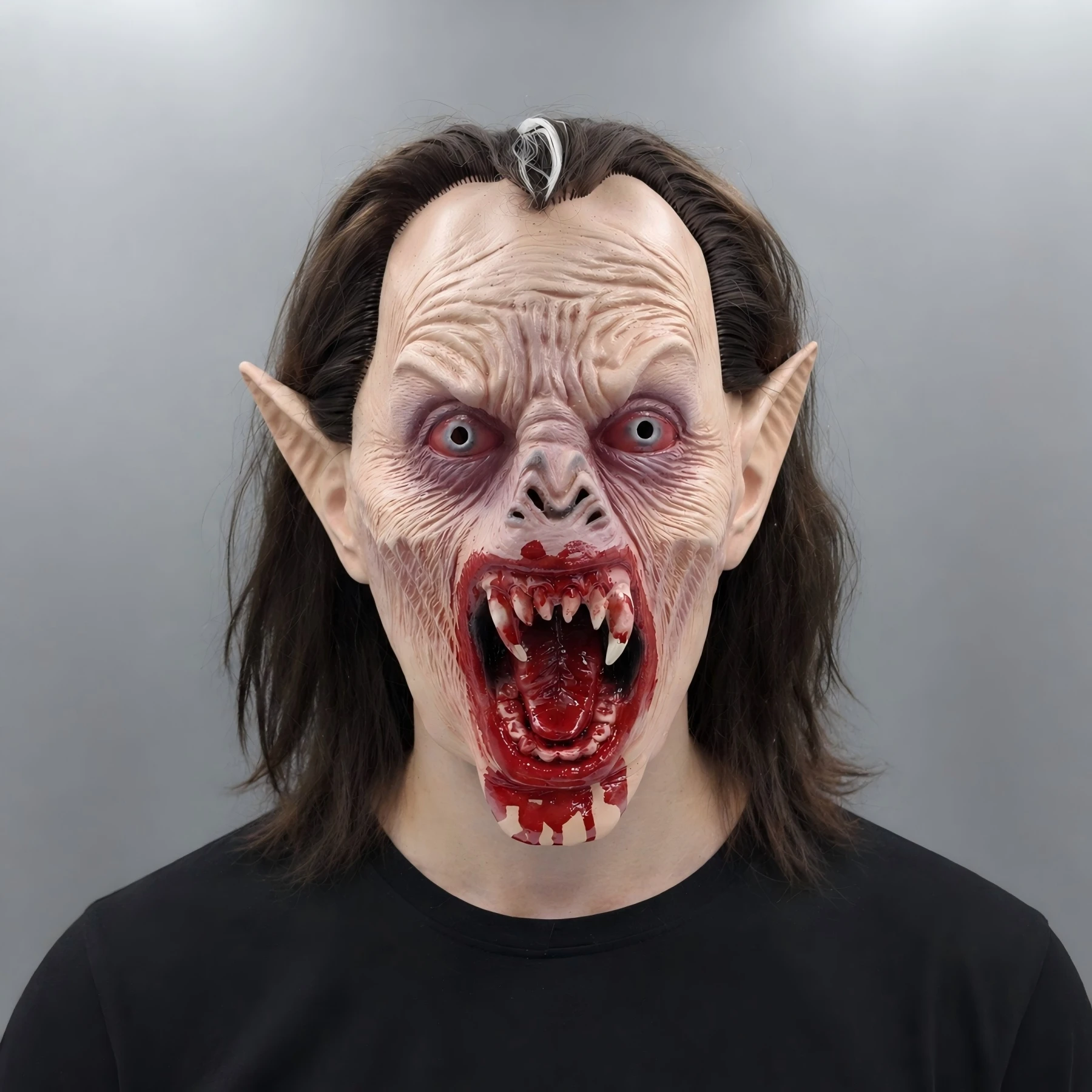Terrifying Bloody Vampire Demon Monster Mask Full Head Latex Zombie Cosplay Costume With Long Hair Fangs For Halloween Party Pro