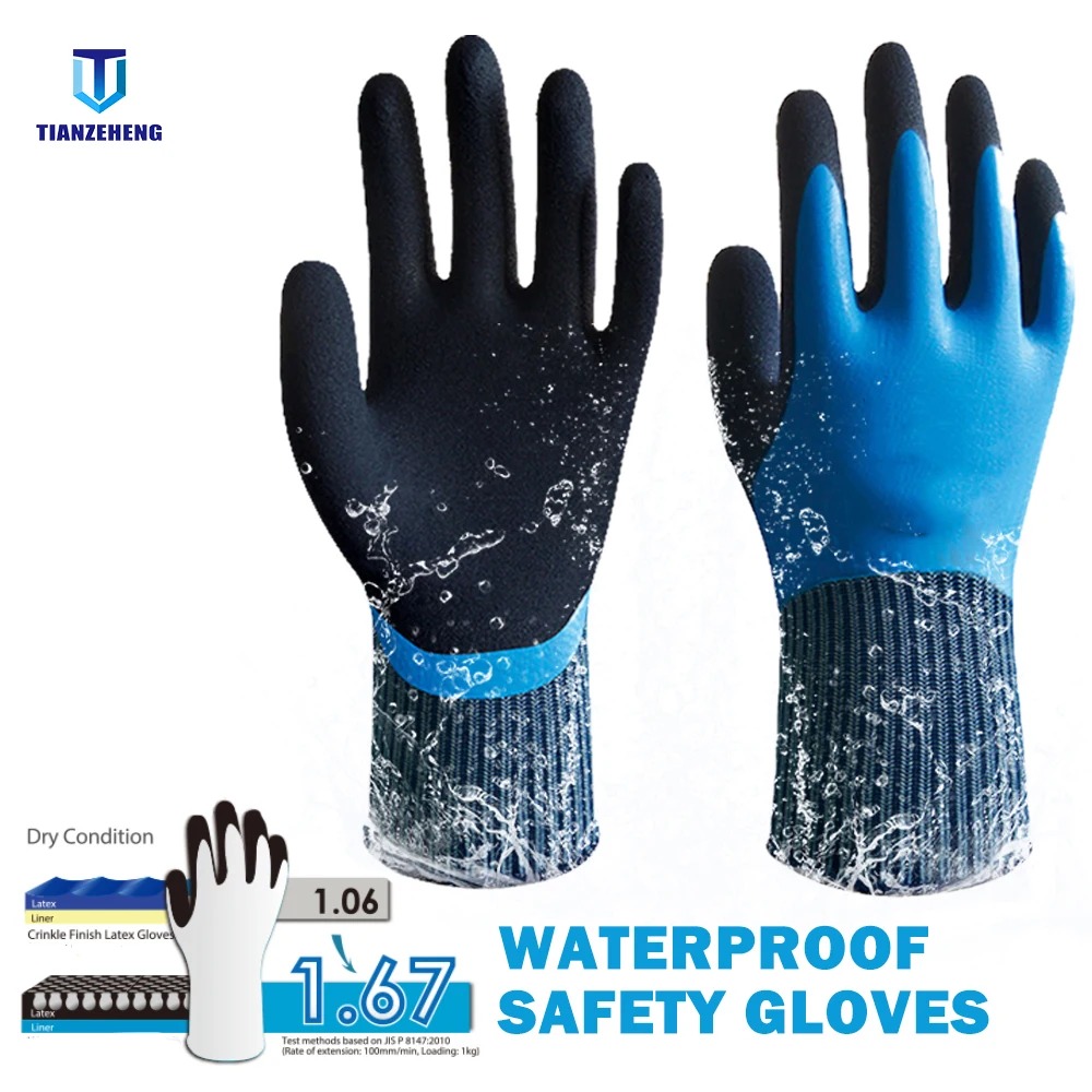 Safety Waterproof Work Gloves Double Coated Latex Foam Use For Construction, Public Works,Construction,Agricultural Industry