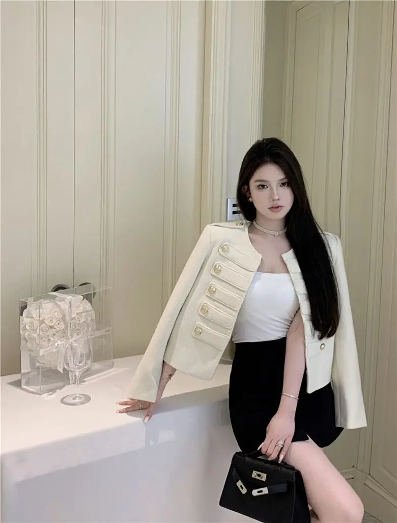 Female Shor Suit Coat Women Loose Fitting Houndstooth Tops Spring Autumn Lady Long Sleeves Cardigan Blazer Jacket Z474