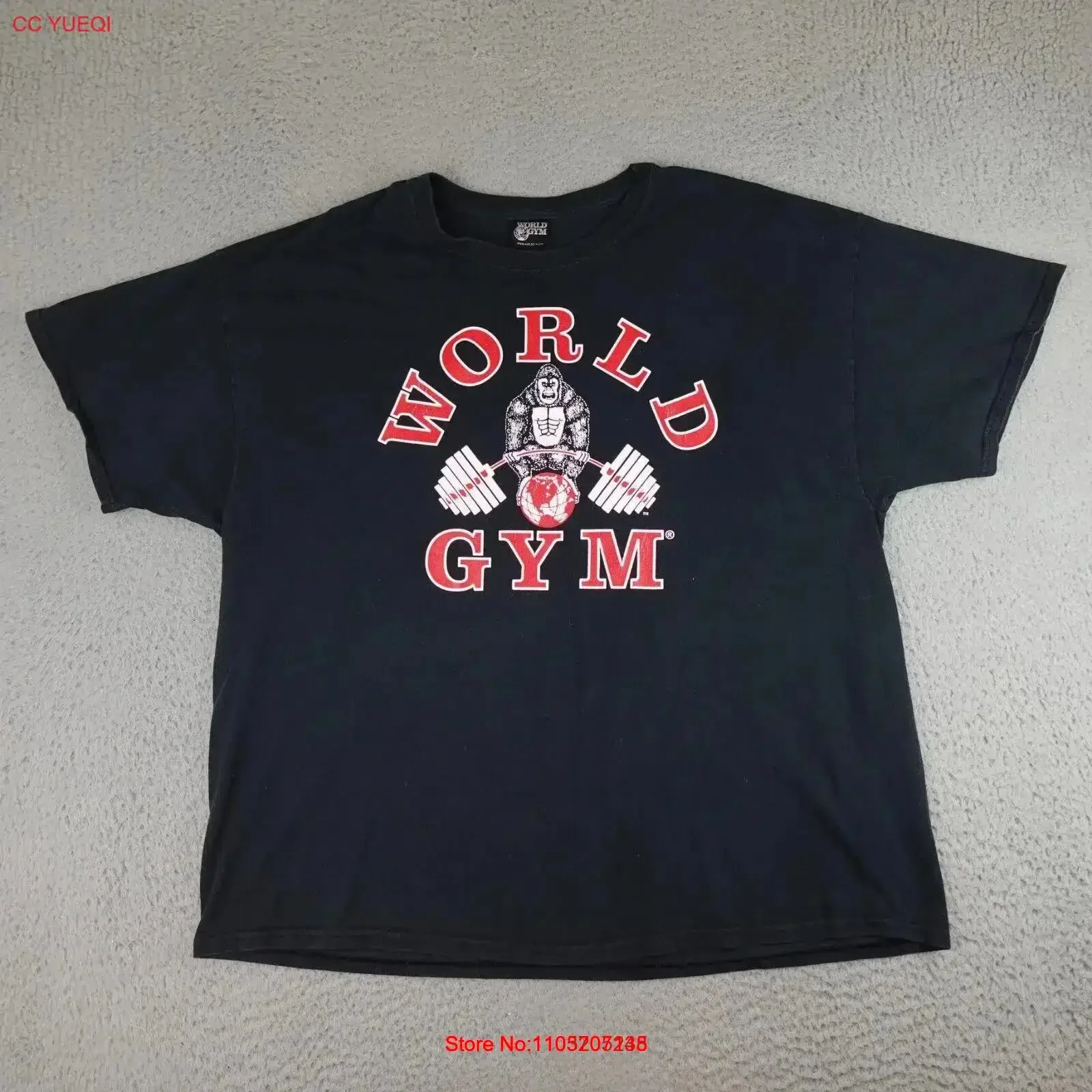 

World Gym T Shirt Mens 3XL Black Gorilla Weighlifting Powerlifting Made In USA vintage Washed graphic Breathable Versatile