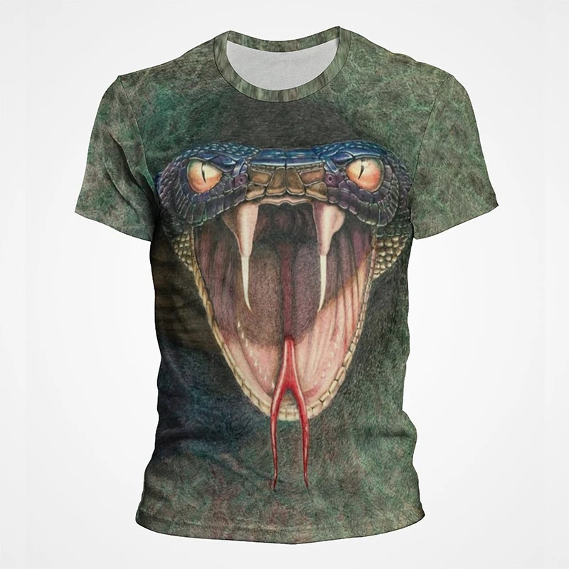 New Summer Snake Graphic Pop T Shirts For Men 3D Horror Animal Printed Tee Shirt Kid Fashion Cool Streetwear Clothes O-neck Tops