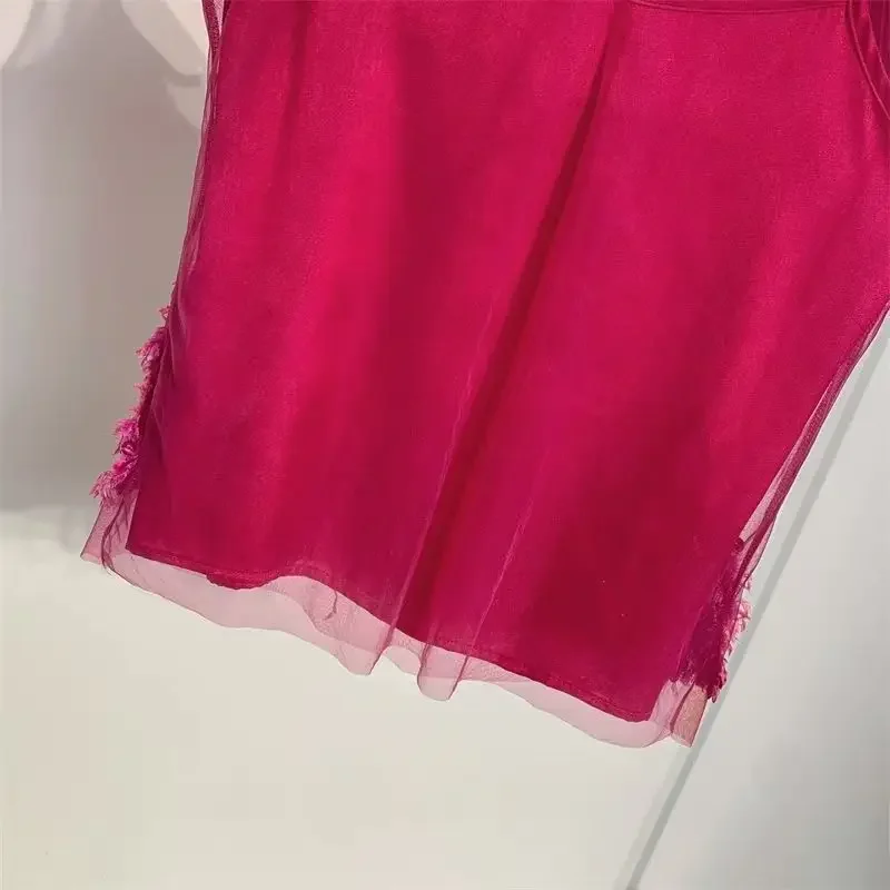2025 Primavera Nuovo Stile Americano Chic Nicchia Sling Vest Bretella Breve Rosa Rosso Paillettes Senza Maniche Canotta Camis Ins Top