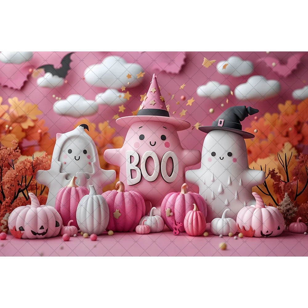 Halloween Banner Backdrop Pink Ghost Newborns 1st Birthday Party Decoration Photography Background Baby Shower Decor Supplies