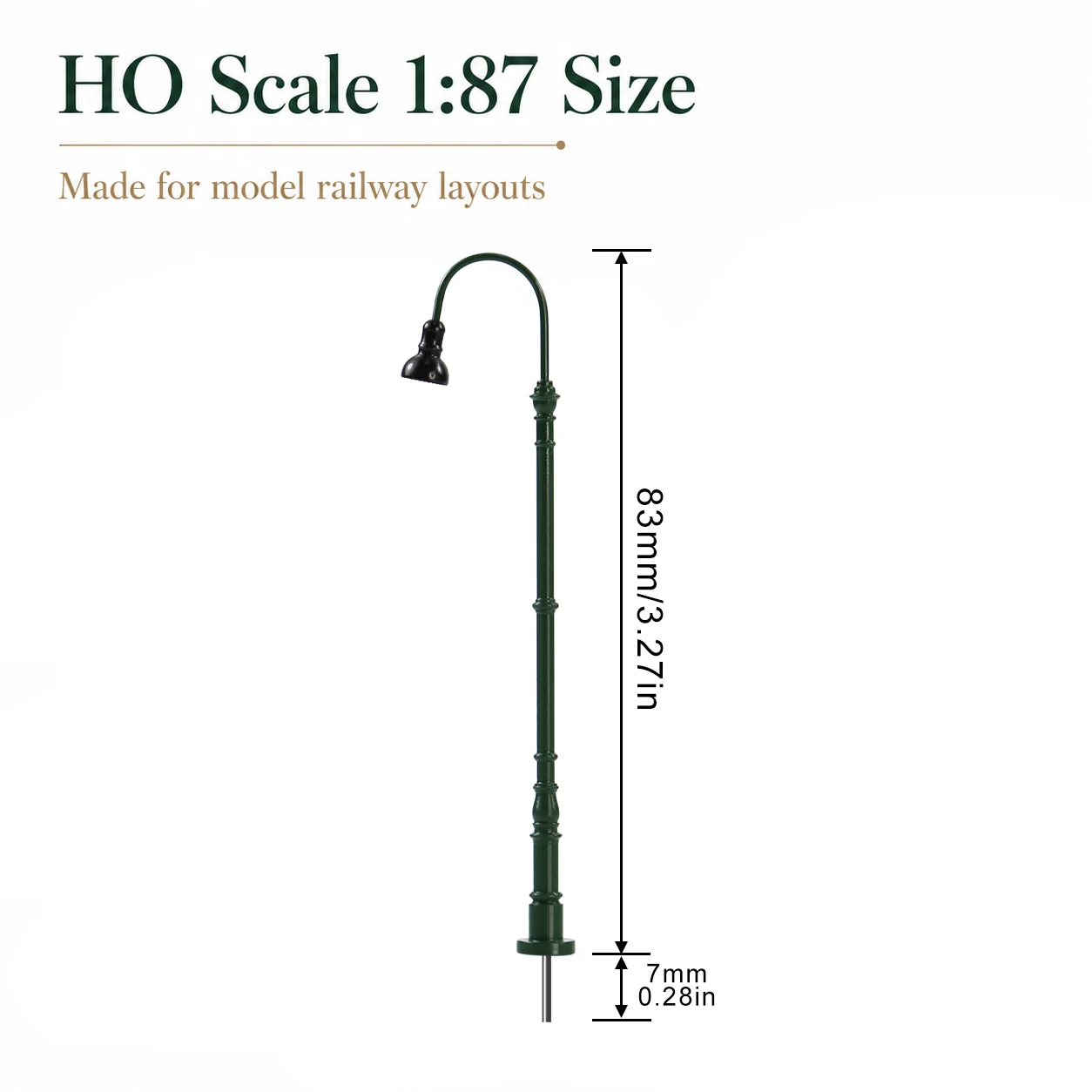 Evemodel 5pcs HO Scale Green Metal Gas Model Lamps Warm White LED 1:87 Model Lights with Resistors for 12V LD40