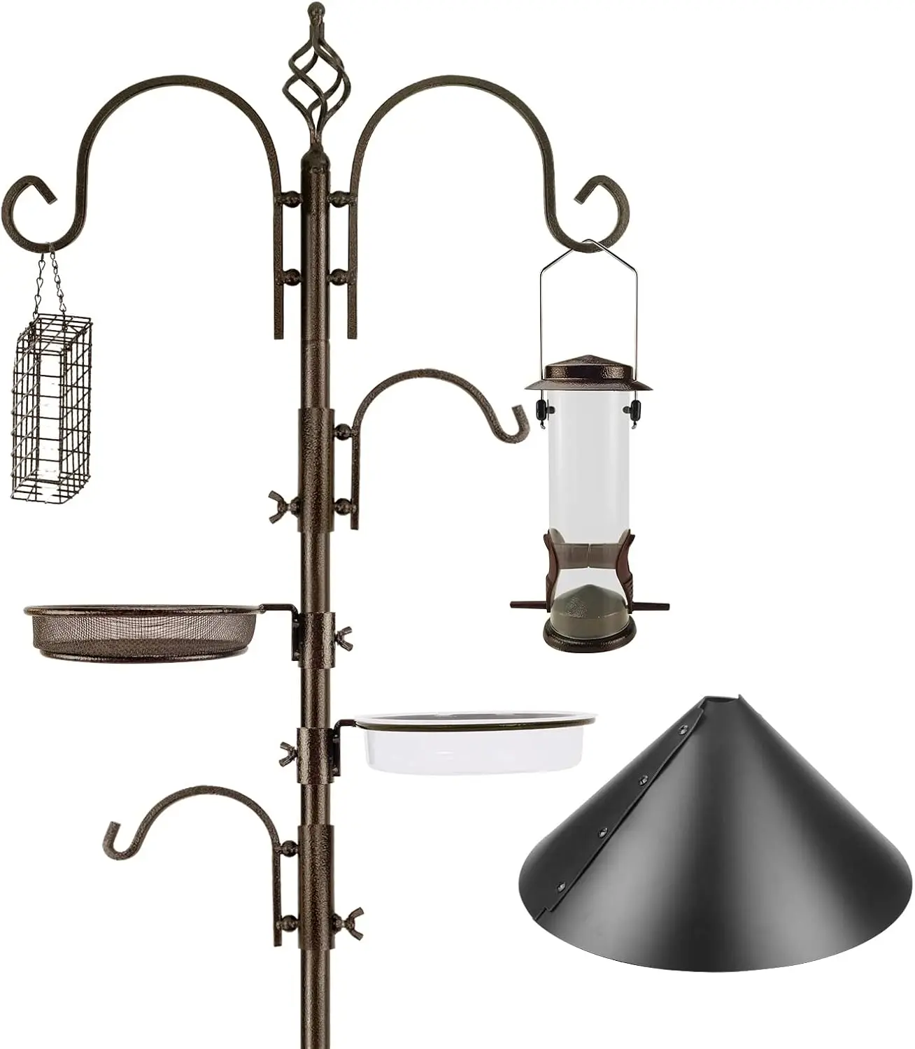 

Bird Feeding Station Kit with Squirrel Baffle and Suet Cage Wild Bird Feeder Kit with Mesh Tray, Fruit Hook, and Double W Hook