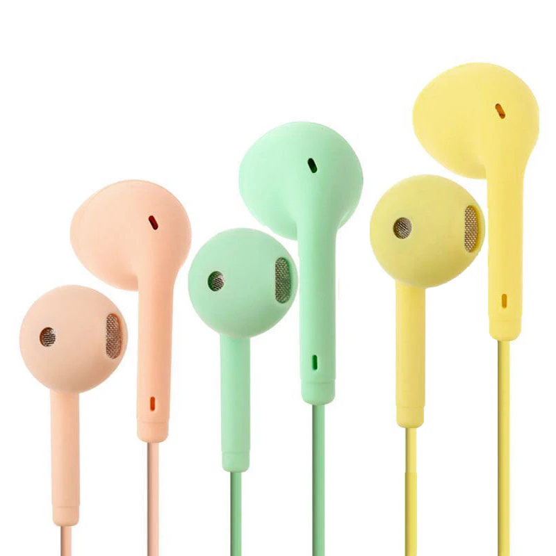 3.5mm Jack Candy Color Macaron Wired Headset In-ear With Microphone Music Call Student Business Simple Wired Headset Unisex