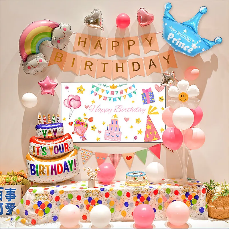 

Colorful Happy Birthday Photography Multicolored Balloons & Sign - Ideal Birthday Party Decorations Banner for Kids' Celebration