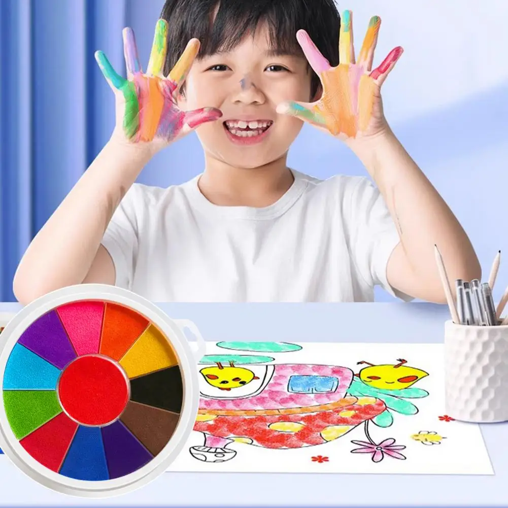 Children Finger Painting Pad Washable Finger Painting Ink Pad Set for Toddlers Portable Diy Arts Crafts Projects Color Palette