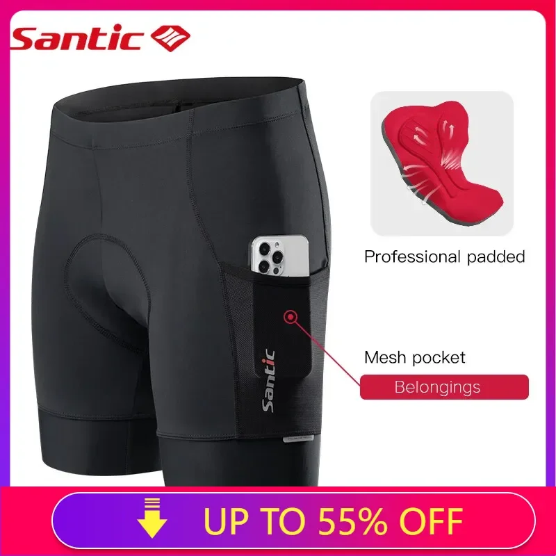 Santic Men's Cycling Shorts 4D Padded Biking Shorts MTB Bicycle Riding Shorts Bike Clothes with Pockets KM1C05136