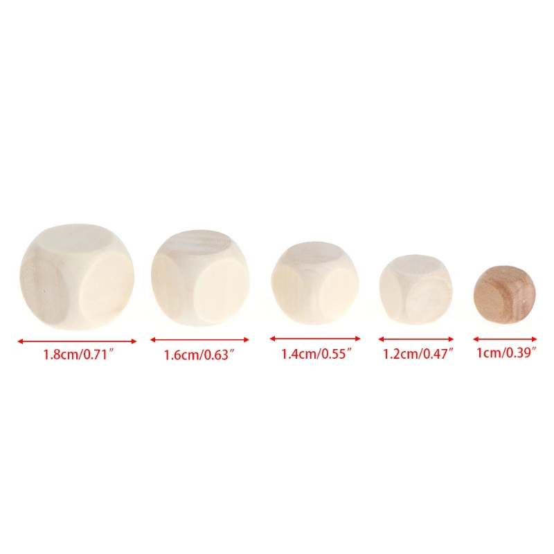 10 Stück/Lot Holzwürfel, 6-seitige Würfel (10 mm, 12 mm, 14 mm, 16 mm, 18 mm).