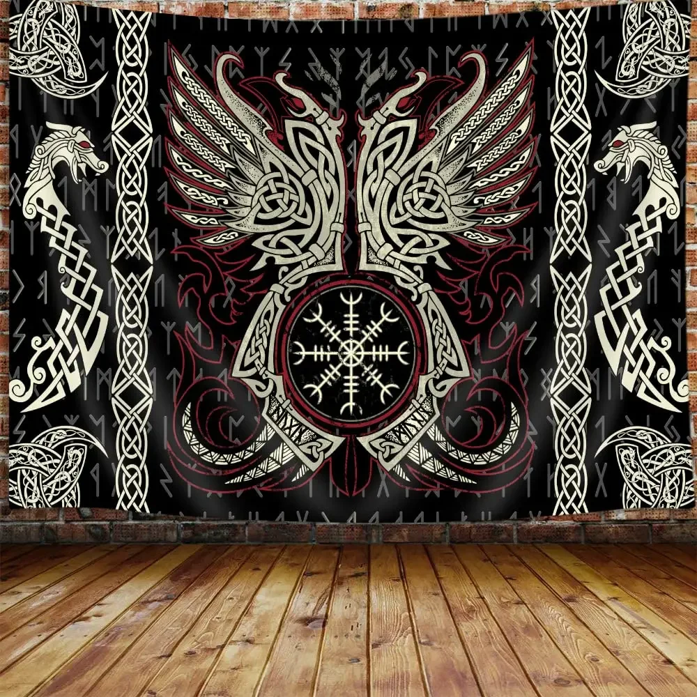Mitologia nordycka Wikingowie Gobelin Tajemnicze starożytne runy Totem Gobeliny wiszące na ścianie do salonu Sypialnia Wystrój domu