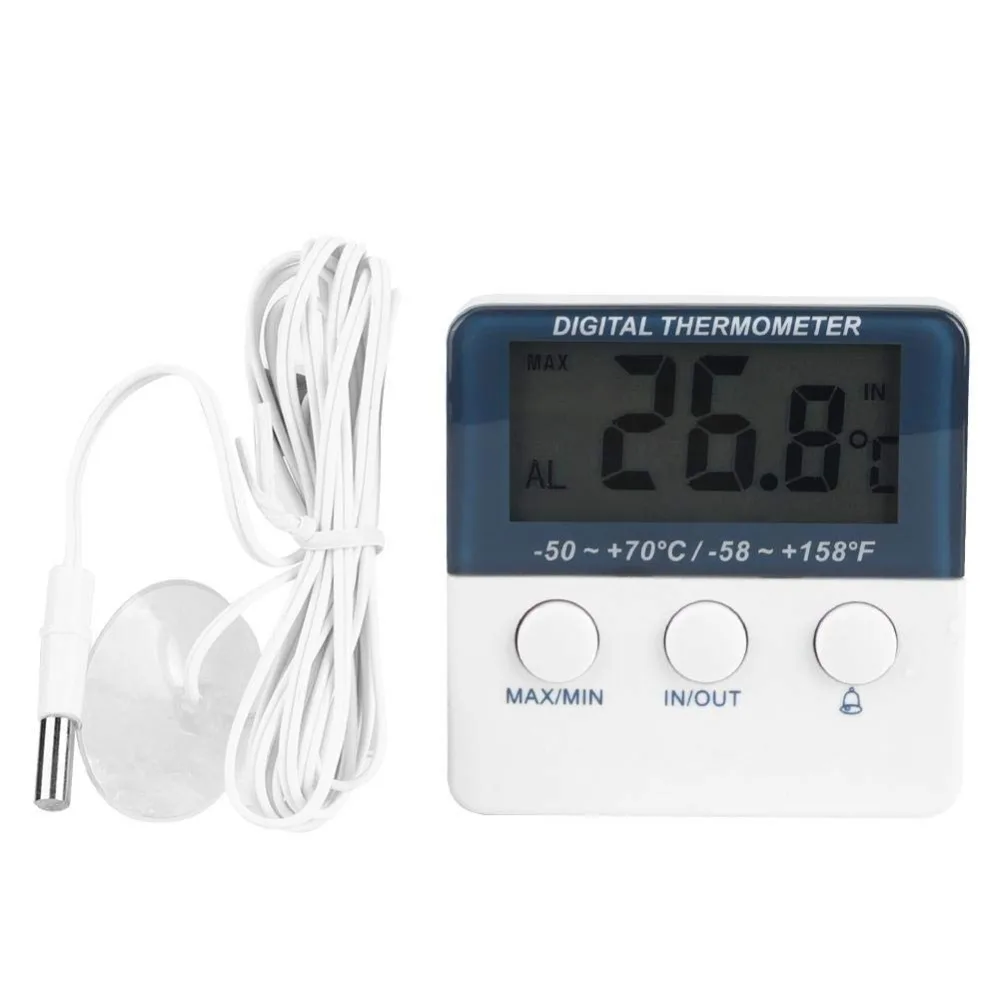 Blue White Digital Temperature Gauge Mini ‑50℃~+70℃ Range High Low Alarm Temperature Gauge Compact Digital Display