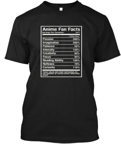 Anime Fan Facts S Servings Per Container Passion T-Shirt Made in USA S to 5XL