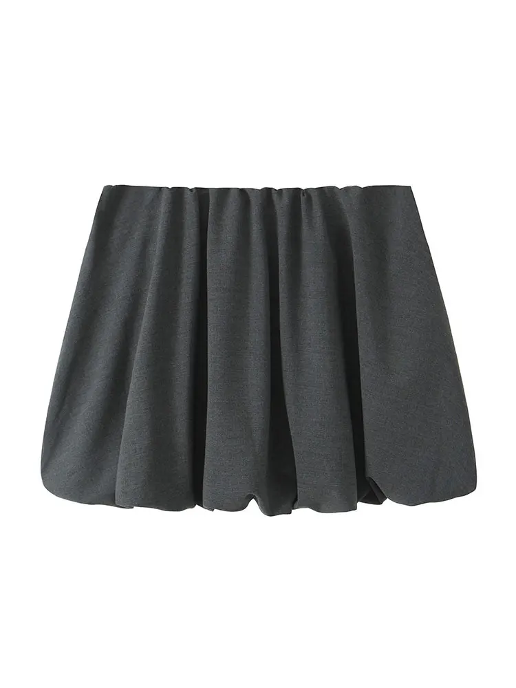 TRAF 2024 Autumn Short Skirt Women Bow Decoration Solid Color Mini Skirt Pleated Effect Women Mini Skirt