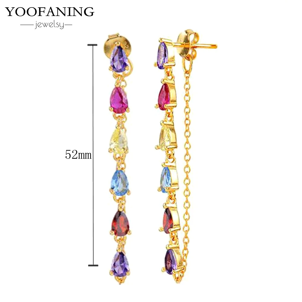 Exquisite 925 Silver Earrings Premium Purple Sea Blue Buckle Women's Earrings  Floral Tassel Crystal Perforated Earrings Jewelry