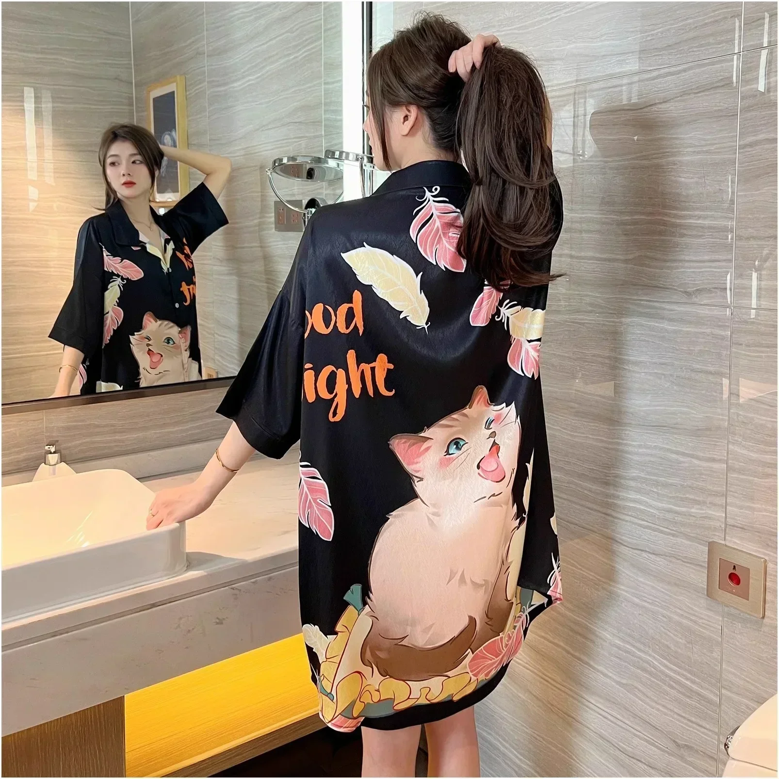 Sommer Neue Frauen kurzarm Eis Seide Schlaf Kleid Nachthemd Plus Größe 4XL Pyjamas Hemd Mode Sommerkleid Lose Hause Kleidung