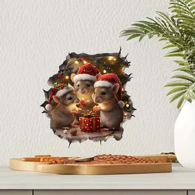 Festive Christmas Family Mouse Wall Decal PVC Self-Adhesive Wall Sticker Suitable for Bedroom Kitchen Bathroom Home Decor M1039