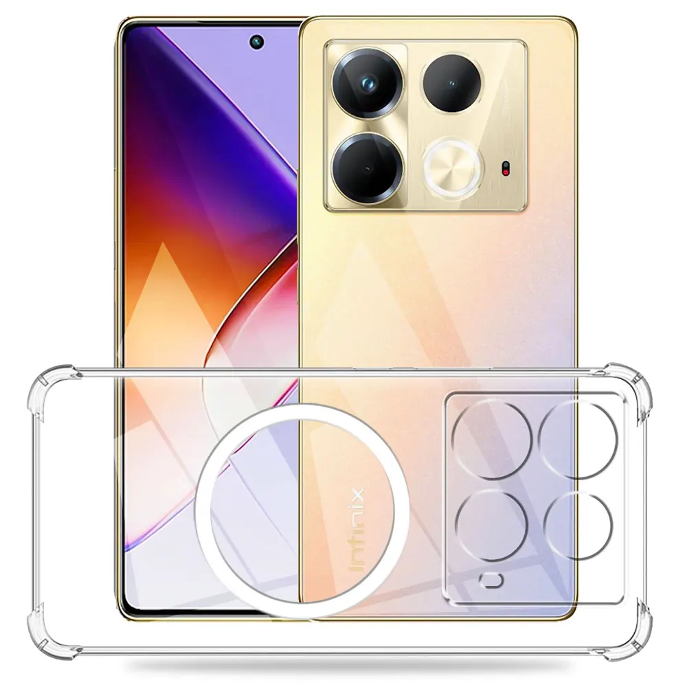 Infinix Note 40 Pro Plus/Note 40X 케이스 마그네틱 스티커 충격 방지 투명 소프트 실리콘 전화 케이스 Infinix Note 40 Pro 4G 5G