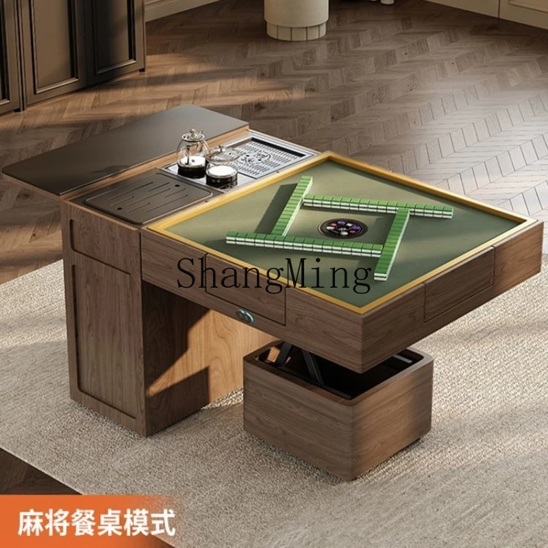 

SM folding rock slab dining table mahjong table combination integrated lifting coffee table dual-purpose small apartment new