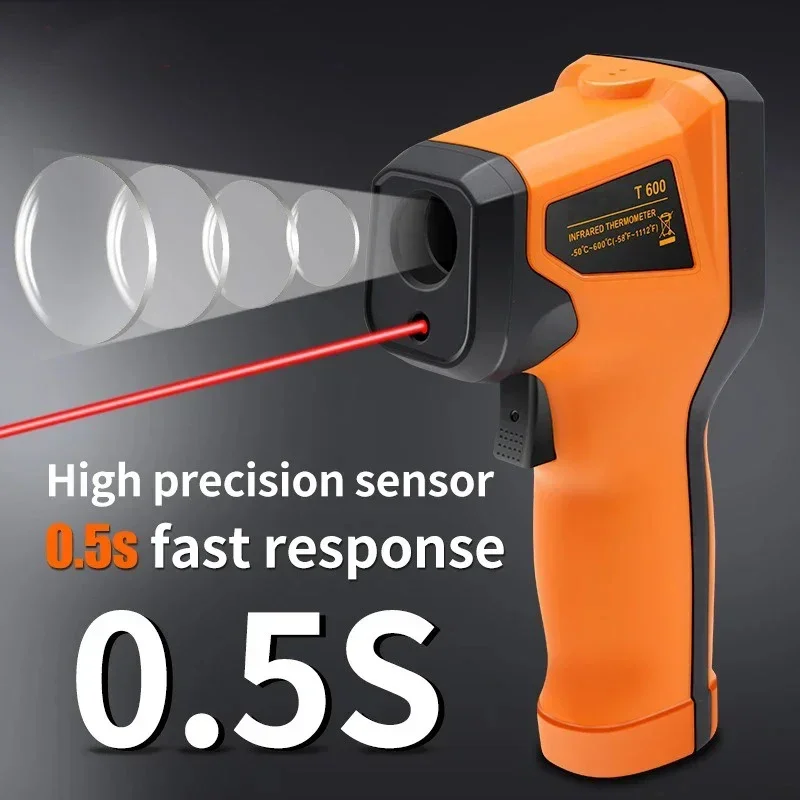 -50~600℃ Infrared Thermometer Industrial Handheld Temperature Measuring Instrument Cooking Tester Oven Engine Surface Temp Read