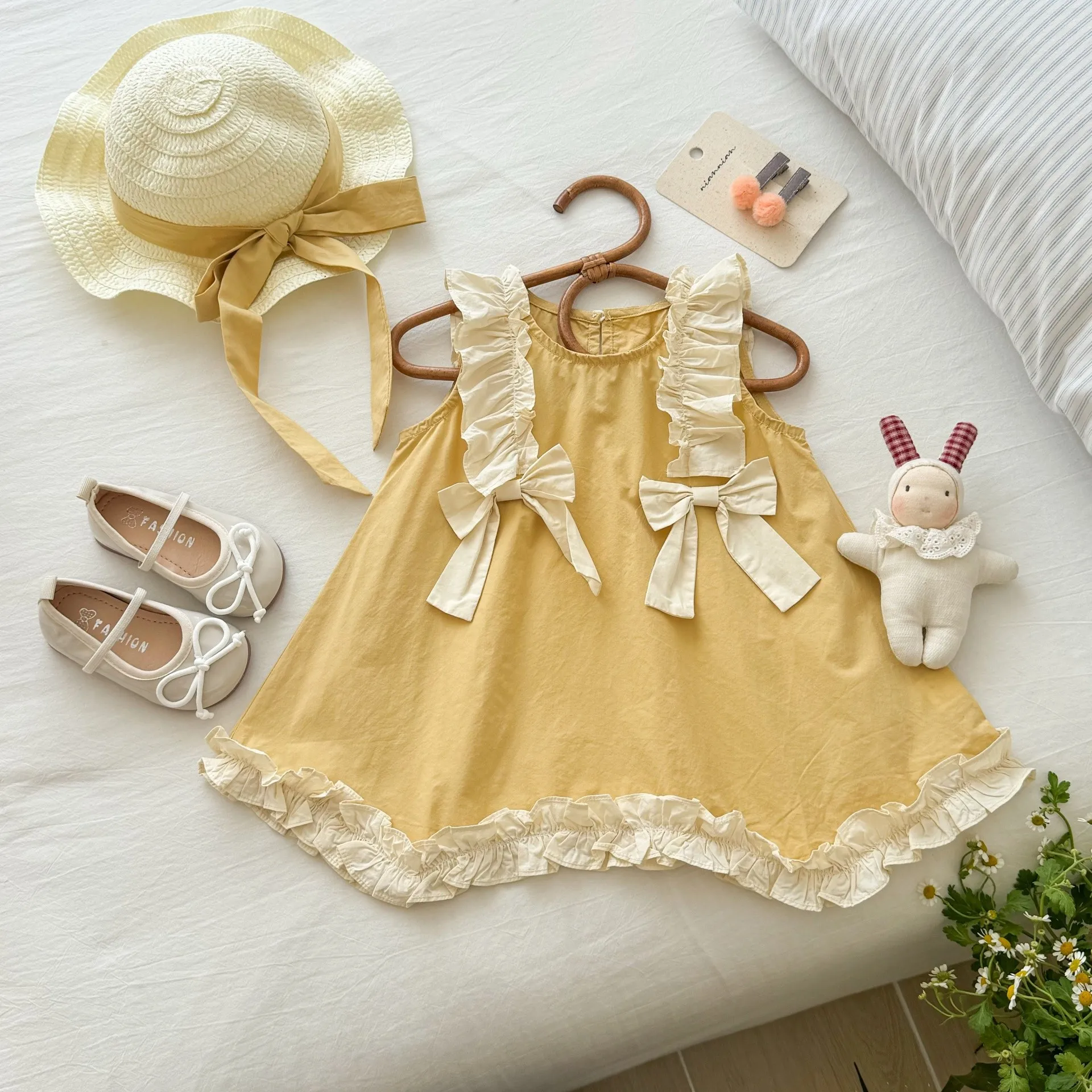 

Платья для девочек, лето 2025 г., детское хлопковое платье принцессы и шляпа, костюм из 2 предметов для дня рождения, одежда для малышей, милые детские наряды, 7 лет