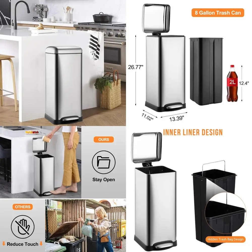 

30-литровый мусорный бак из нержавеющей стали с мягкой крышкой для кухни