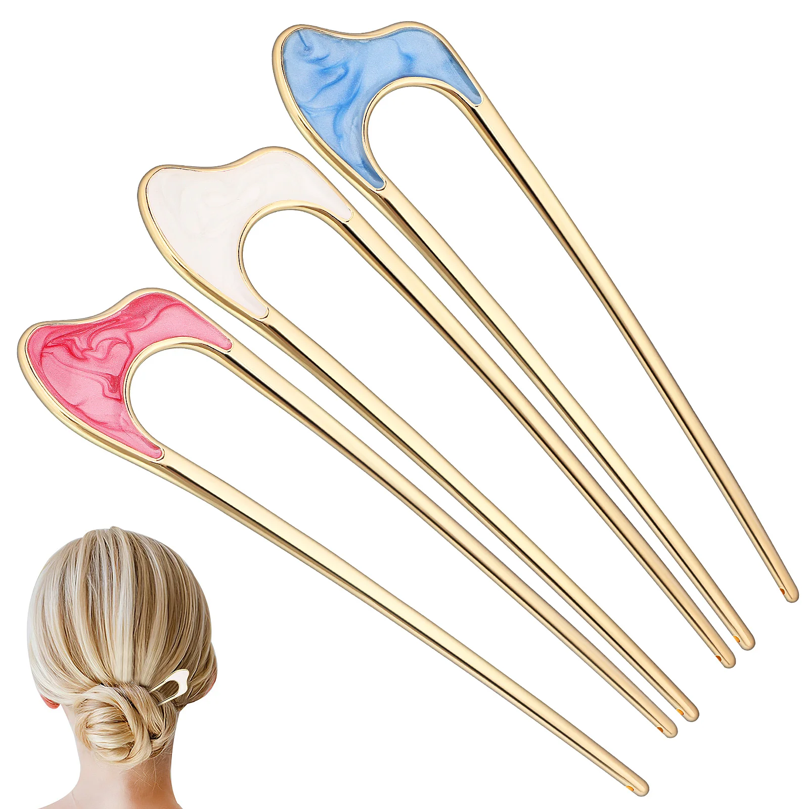 3 Pcs French Hairpin U Shaped Pins for Buns Barrettes Accessories Women Styling Metal