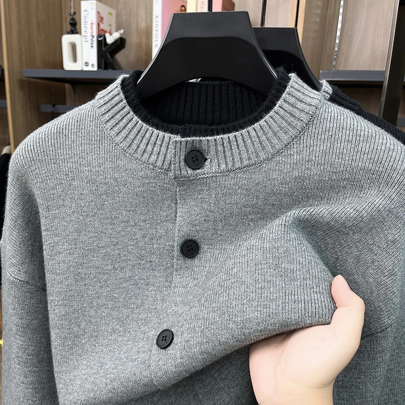 High Quality men's sweater cardigan personality double-layer round neck new fashion soft warm autumn winter button knitted coat