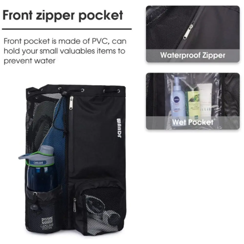 

with Wet Pocket Mesh Drawstring Backpack Fitness Solid Color Swim Bag Large Capacity Beach Storage Bags Sports Bag Outdoor